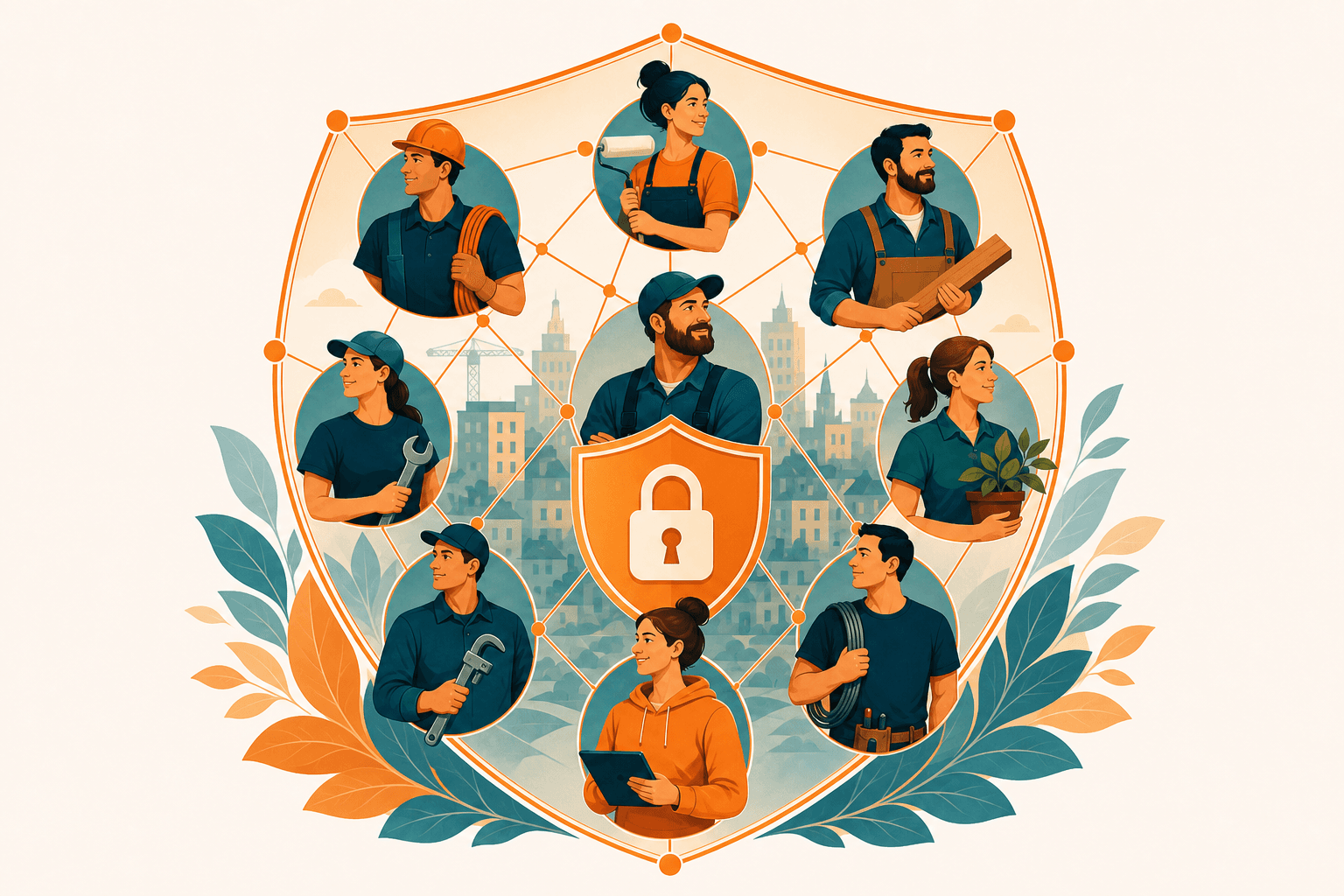 Handwerker-Netzwerk als Schutzgemeinschaft – Illustration